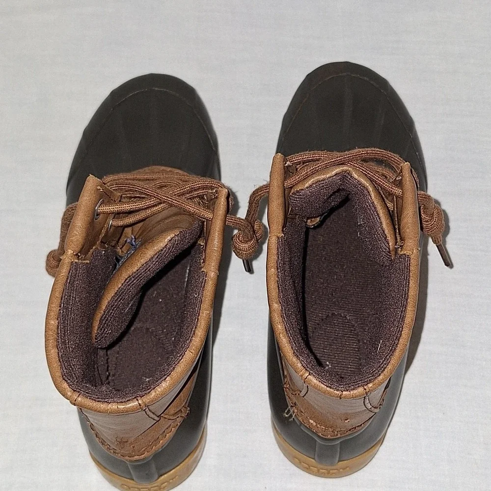 SPERRY Port Duck Boots - Lace Up Leather &‎ Rubber Waterproof - Size 4 M Youth